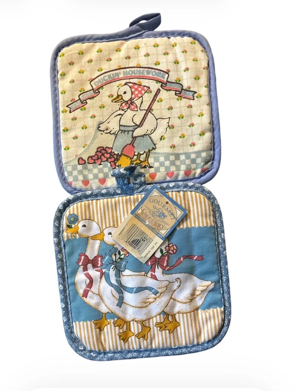 Vtg 80s Gourmet Gallery Country Goose Potholders Set NWT Deadstock Cottagecore